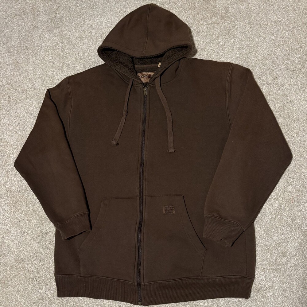 C.E. Schmidt Mens Sherpa Lined Full Zip Hoodie Jacket Brown Workwear, Sz L